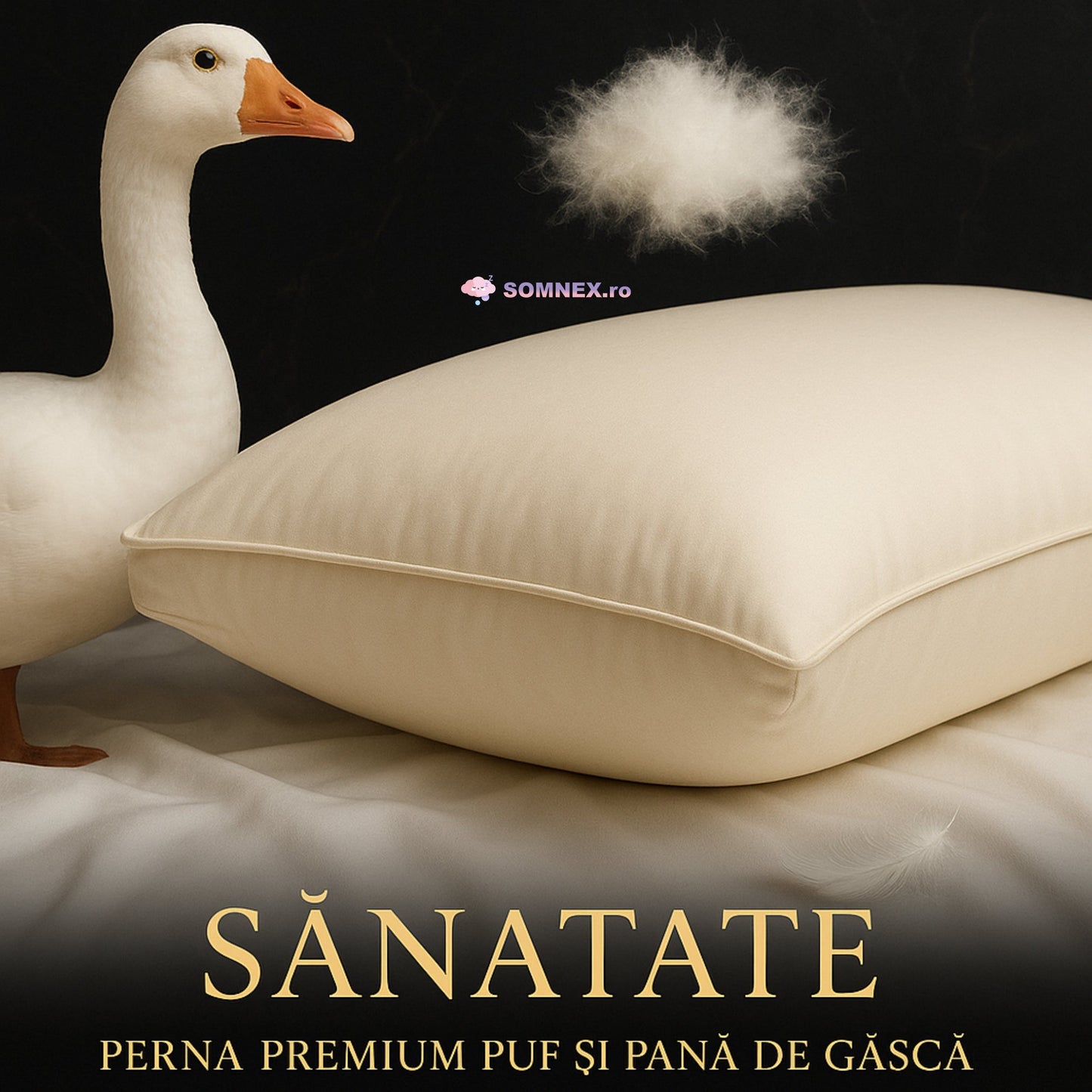 Perna Puf si Pana Gasca Natural Premium 60x60cm